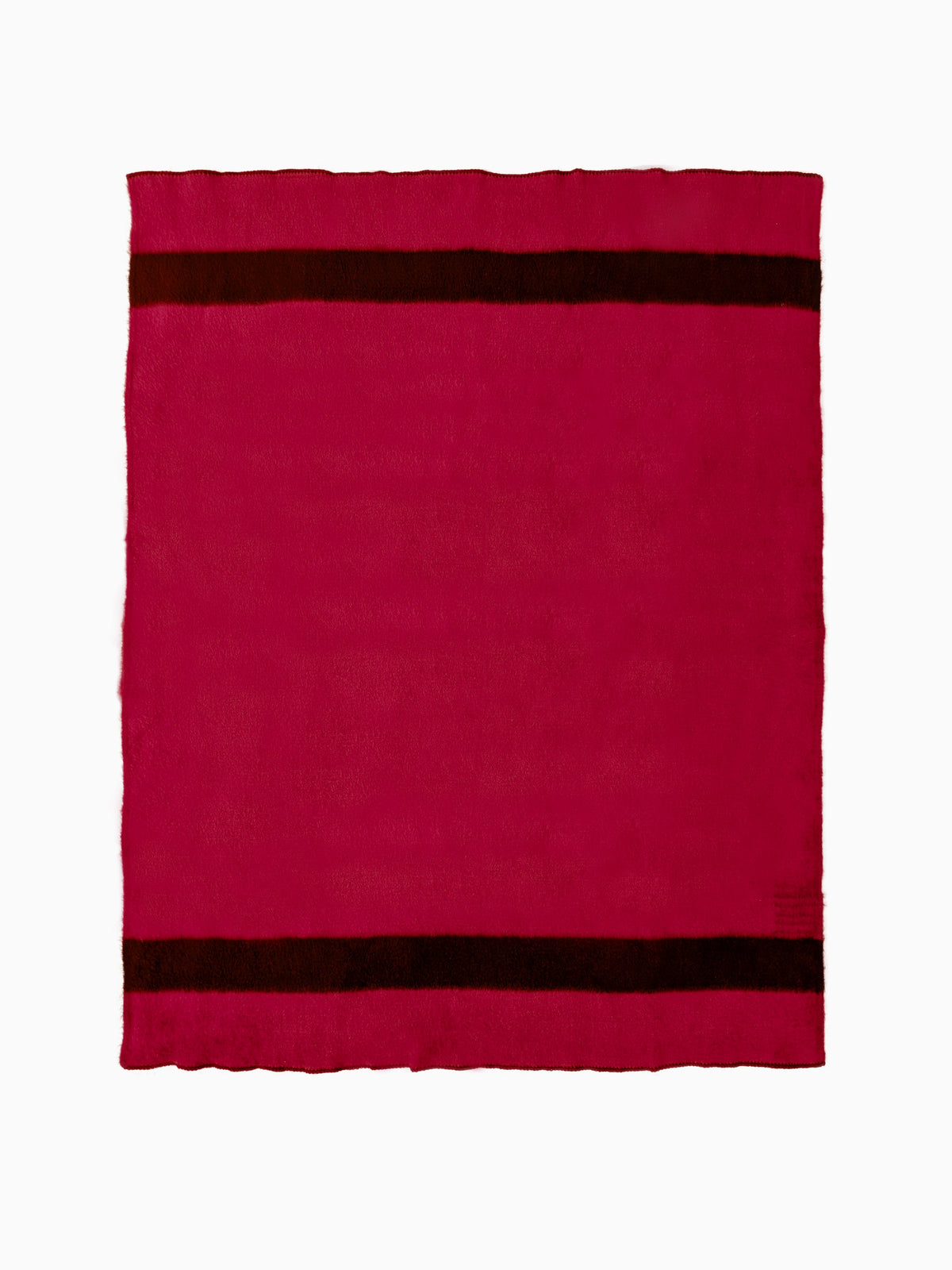 Studio product flat-lay showing a full red handwoven wool blanket with two horizontal black stripes.