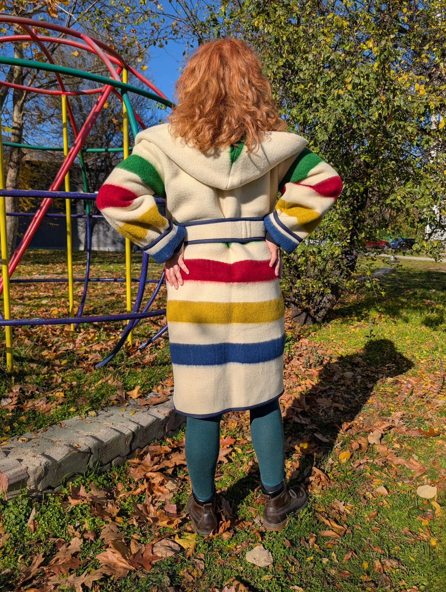 Midi wool blanket wrap coat for women made from upcycled pure sheep wool  blanket. 
