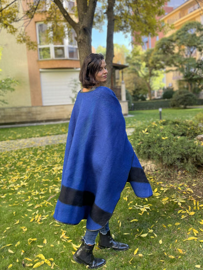 Indigo Wool Blanket Poncho