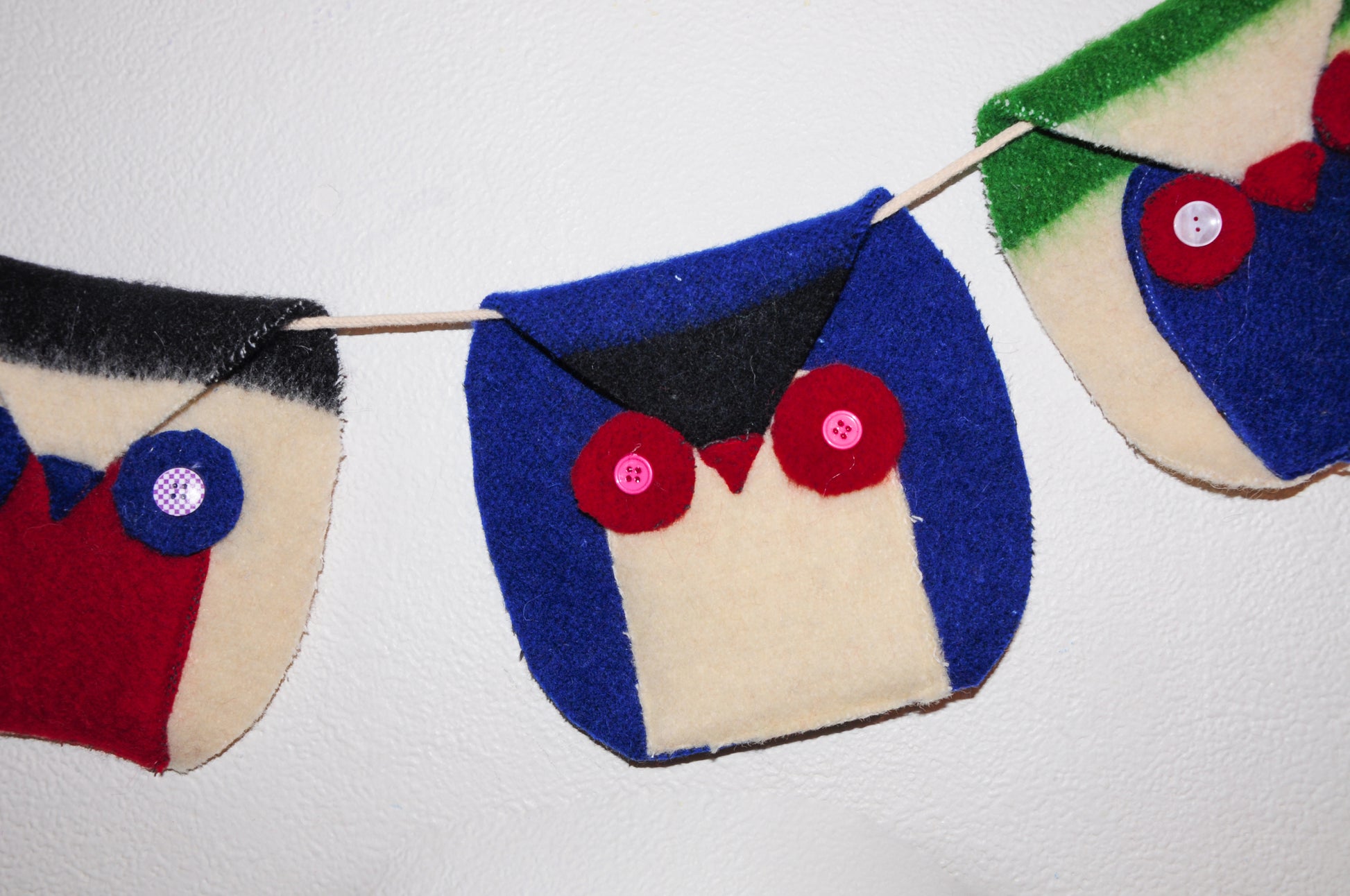 Felt woodland wall decor with owls for nursery rooms and kids' interior. Minimalistic handmade pure wool wall art.