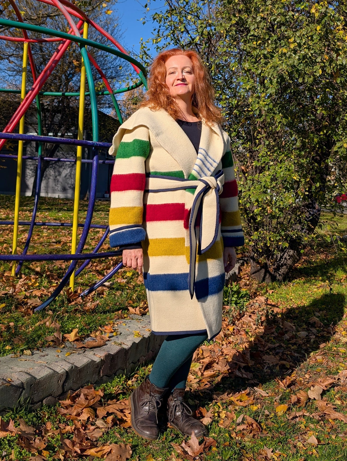 zero waste offwhite midi jacket with hoodie and belt